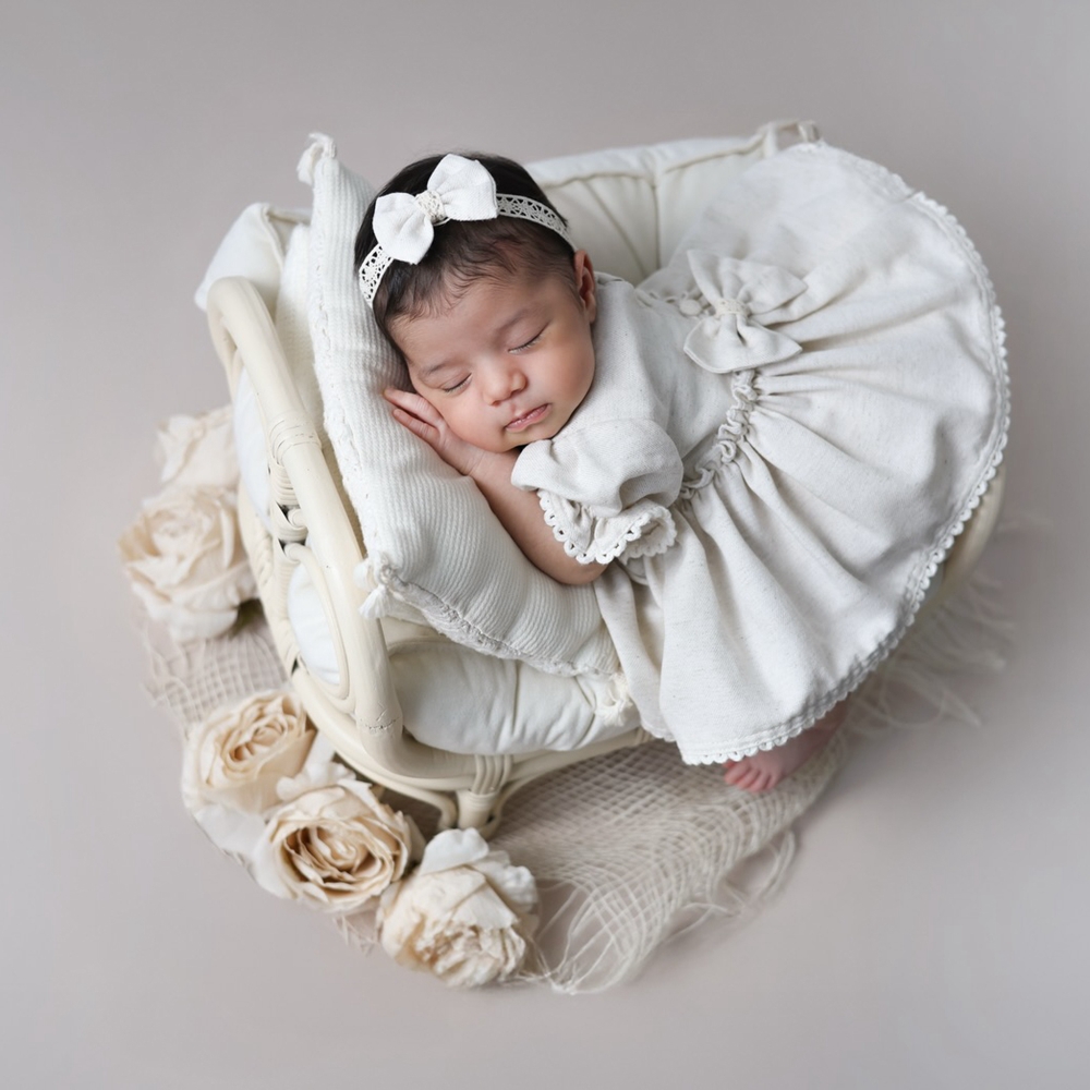 Baby Clothing Set - อุปกรณ์ประกอบฉากถ่ายภาพทารกแรกเกิด เสื้อผ้าเด็กผู้หญิง ชุดรอมเปอร์ผูกโบว์ด้านหลัง ชุดแฟนซีเด็กทารก ชุดถ่ายภาพเด็กแรกเกิด