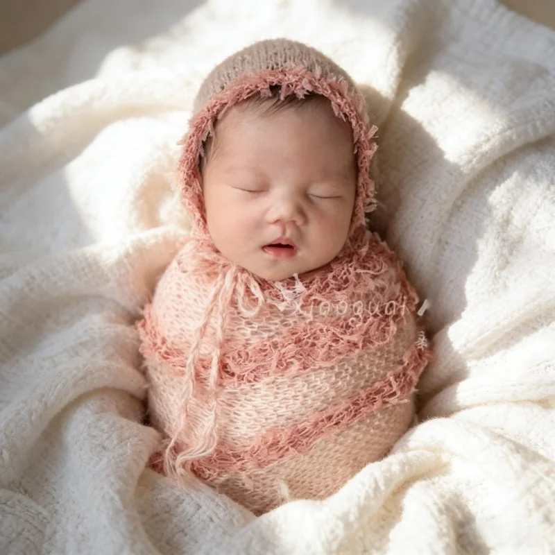 Baby Clothing Yarn - อุปกรณ์ประกอบฉากการถ่ายภาพเด็ก ผ้าไหมโมแฮร์ ผ้าลูกไม้ ผ้าห่อหุ้ม หมวก เสื้อผ้าศิลปะสำหรับทารกแรกเกิด