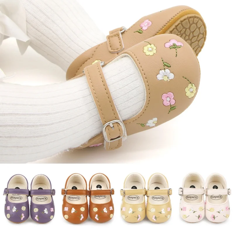 Baby Clothing Embroidery - เด็กทารก Mary Jane Flats PU หนังทารกรองเท้าดอกไม้เย็บปักถักร้อยรองเท้าเจ้าหญิง