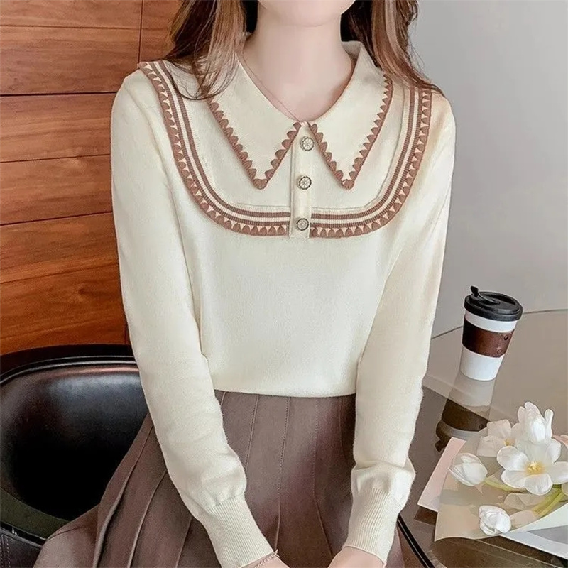 Baby Clothing Yarn - เสื้อสเวตเตอร์ถักไหมพรมแฟชั่นใหม่ปี 2026 สำหรับผู้หญิง คอปกเด็ก แขนยาว เสื้อตัวใน