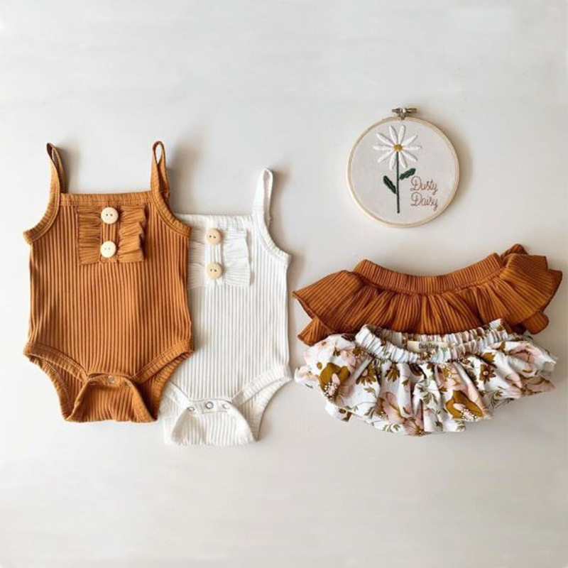 Baby Clothing Set - เด็กทารกใหม่เสื้อผ้าชุดผ้าฝ้ายฤดูร้อนเสื้อผ้าชุดกระโปรงเสื้อ + กางเกงลูกไม้ดอกไม้เด็ก