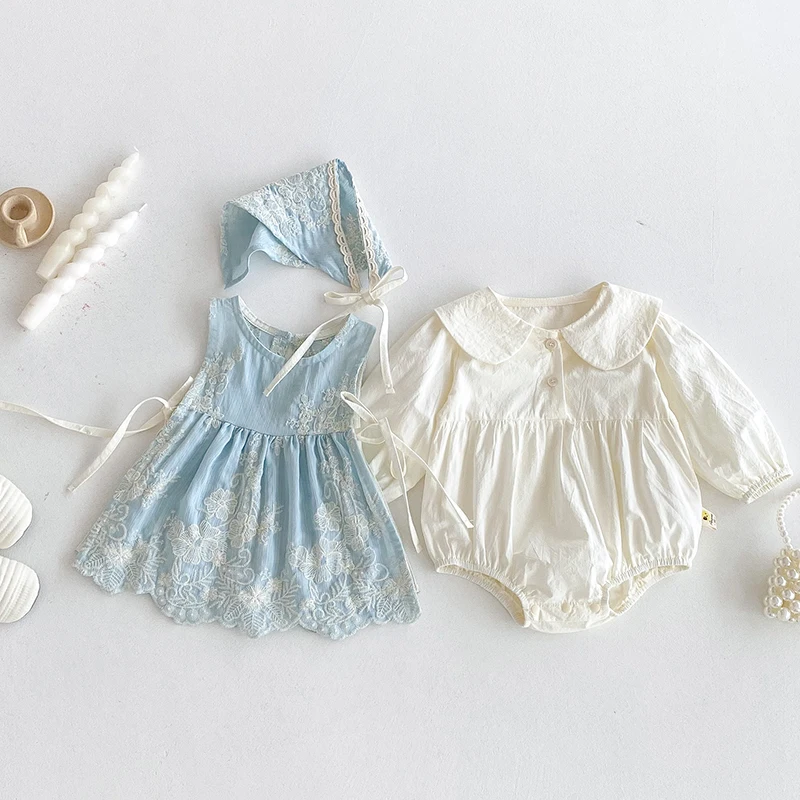 Baby Clothing Embroidery - 2025 ใหม่ฤดูใบไม้ร่วงทารกแรกเกิดเด็กทารกBodysuits + หมวก + เสื้อกั๊กแขนยาวผ้าฝ้ายเย็บปักถักร้อยเด็กทารกJumpsuit