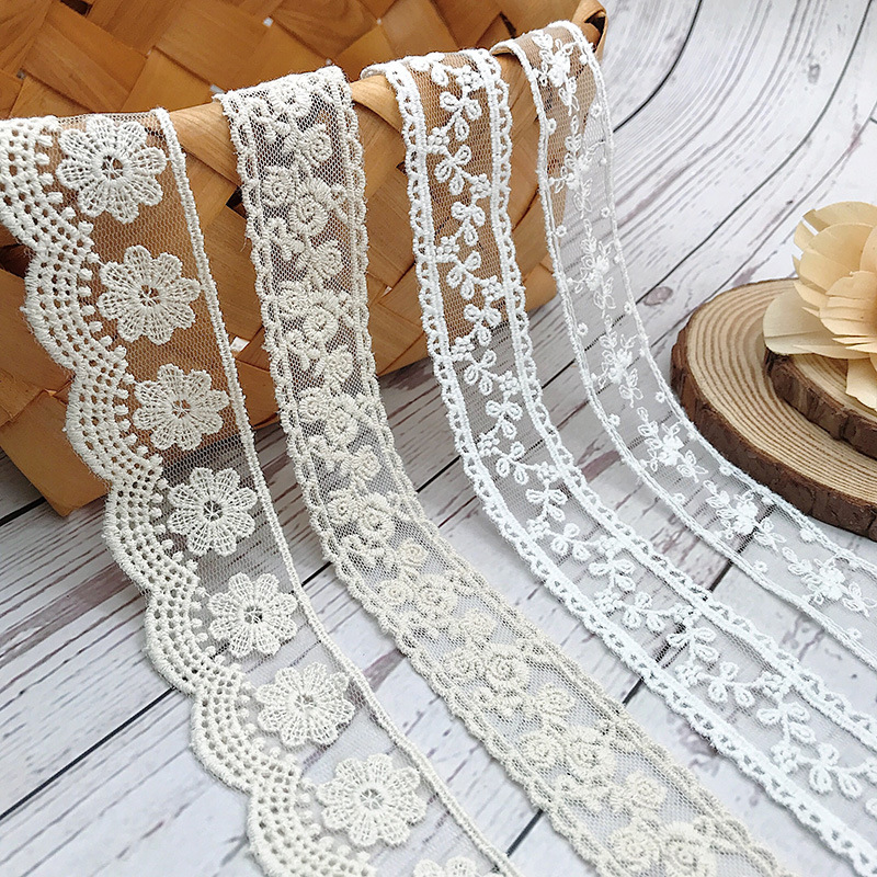 Baby Clothing Embroidery - 3 หลา/Lot เย็บปักถักร้อยสีขาว Beige ด้ายฝ้ายผ้าลูกไม้ Tulle