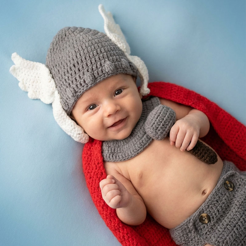 Baby Clothing Set - อุปกรณ์ประกอบฉากถ่ายภาพทารกแรกเกิด ชุดคอสเพลย์ธอร์ ตัวละครซูเปอร์ฮีโร่จากภาพยนตร์อเวนเจอร์ส ชุดถ่ายภาพเด็กทารกชาย